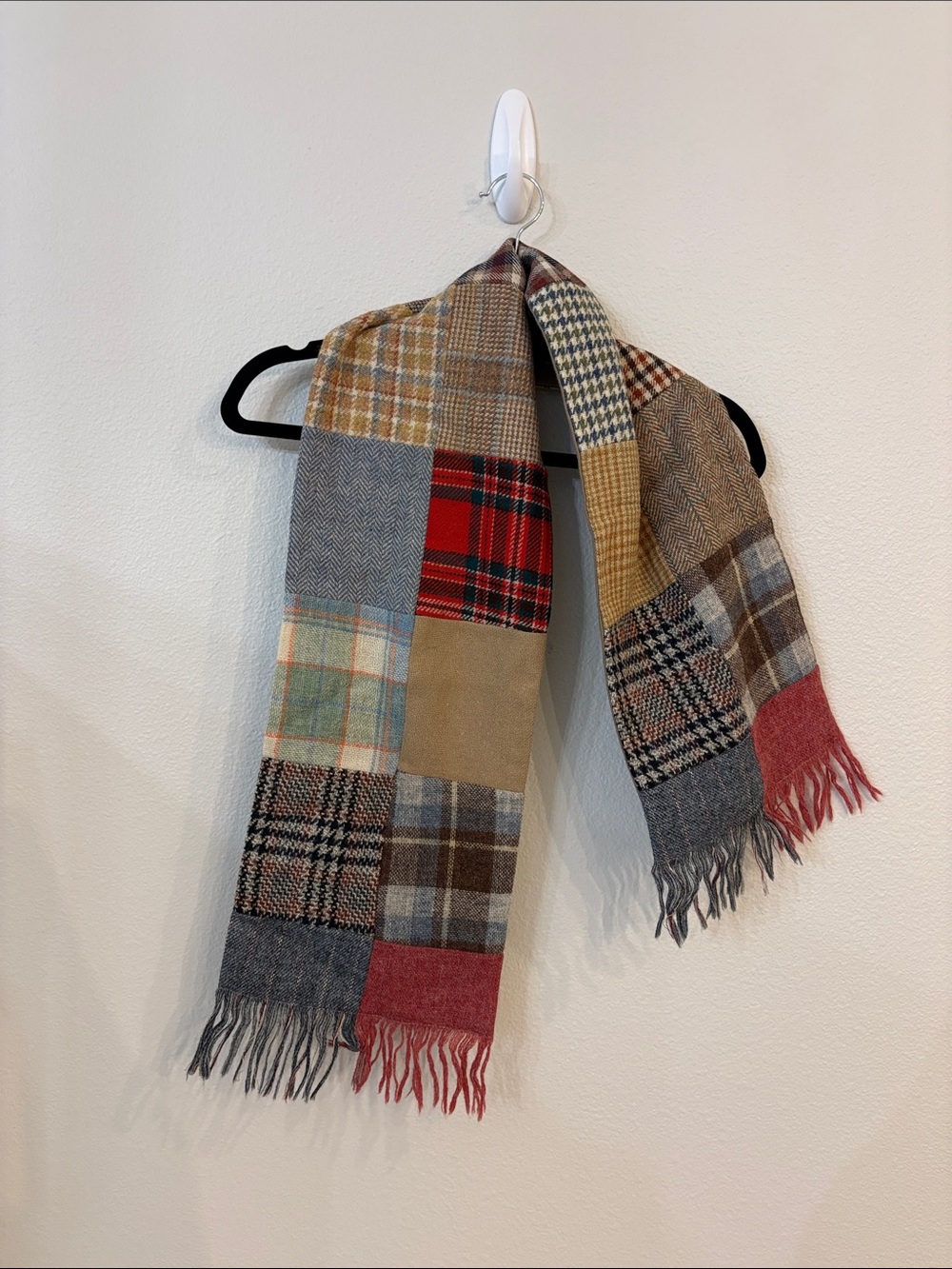 Patchworks Ltd Patchwork Plaid 100% Wool Scarf in Multi-Color with Fringe